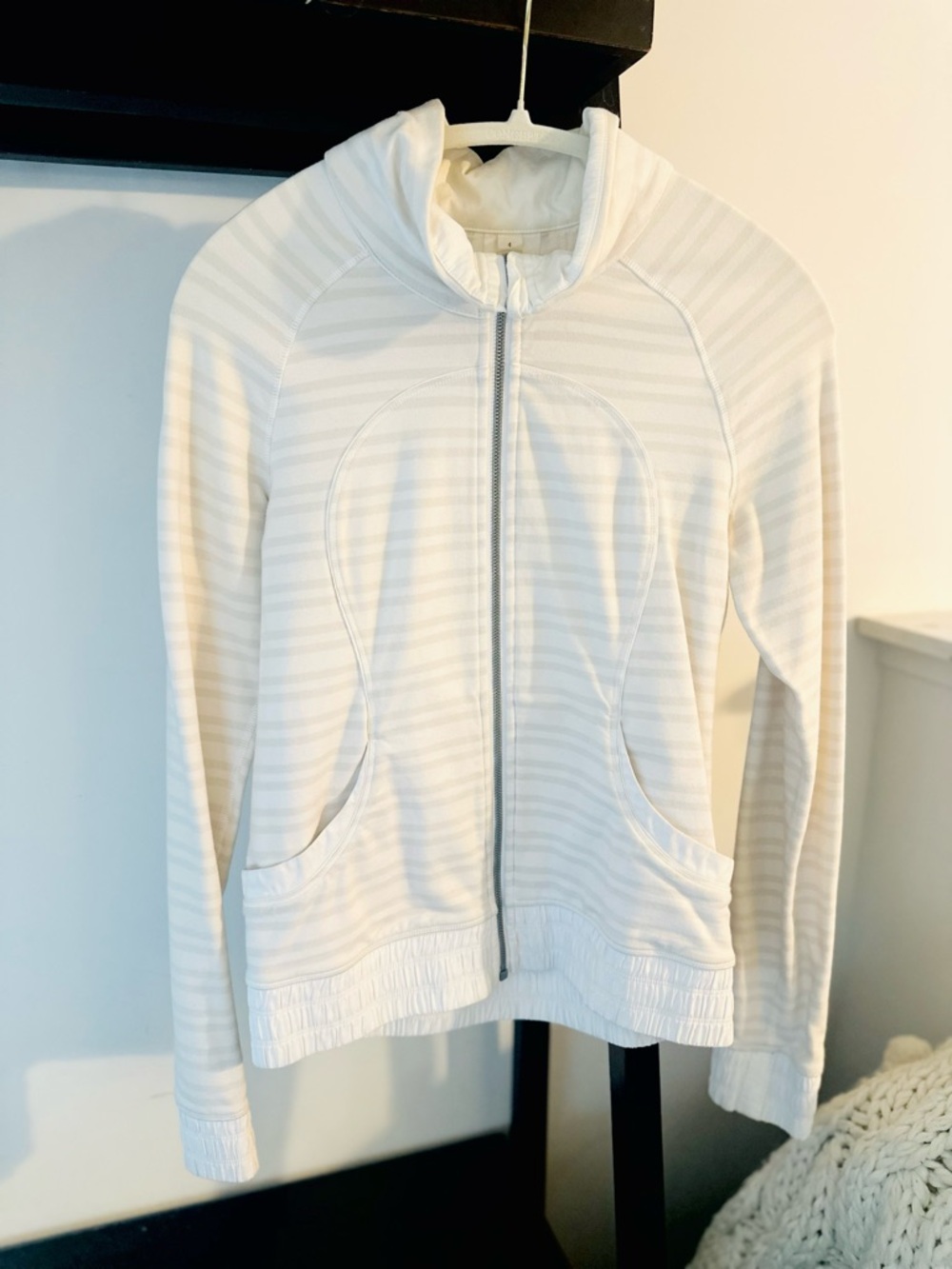 lululemon athletica Cream and Light Gray Striped Zip Jacket